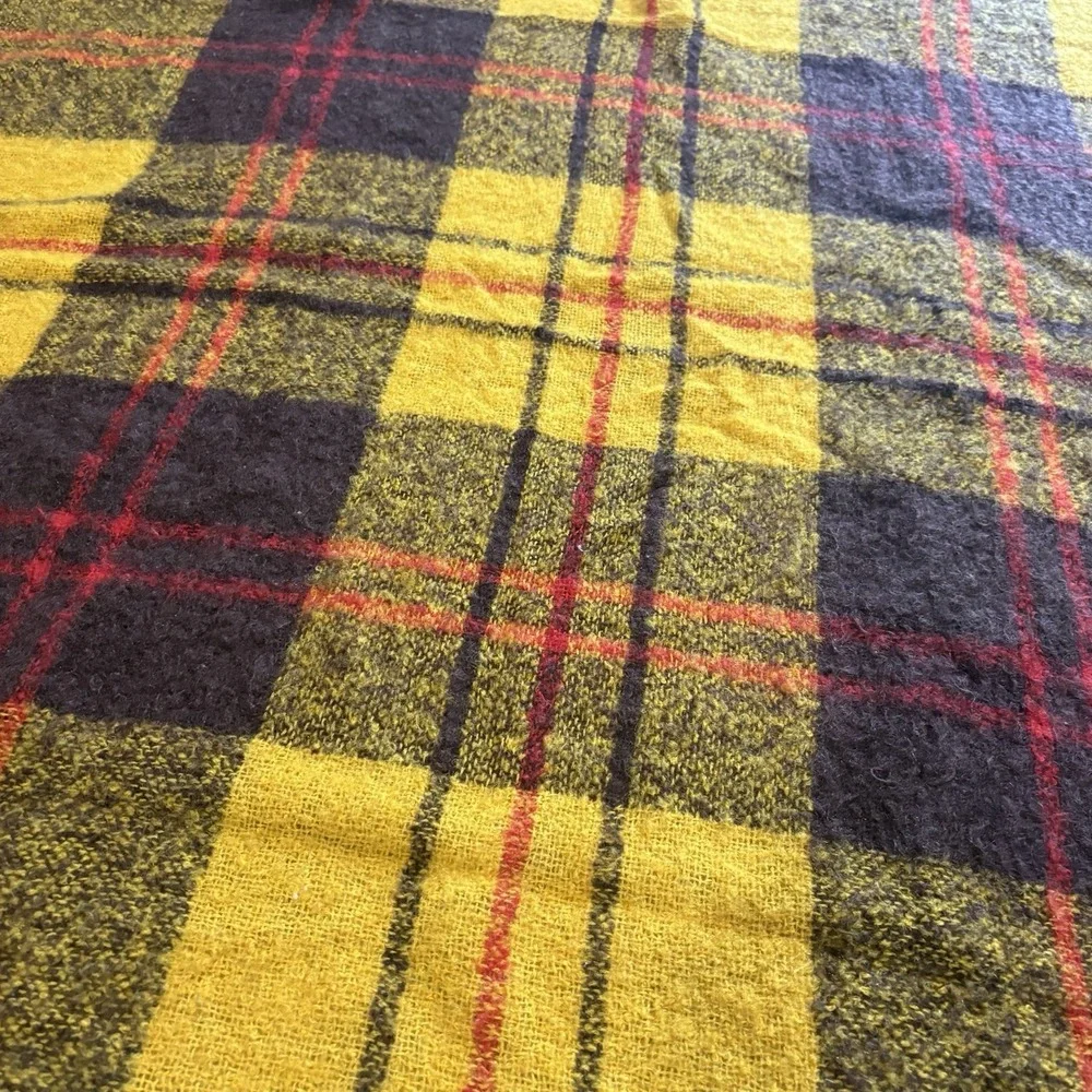 Vtg Mohair & Wool Throw Blanket Yellow Brown Red Fringe 60x48